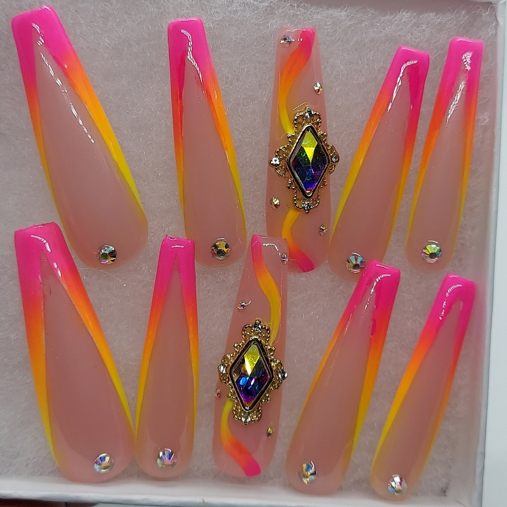 XXL Tropical Bling Press on Nails